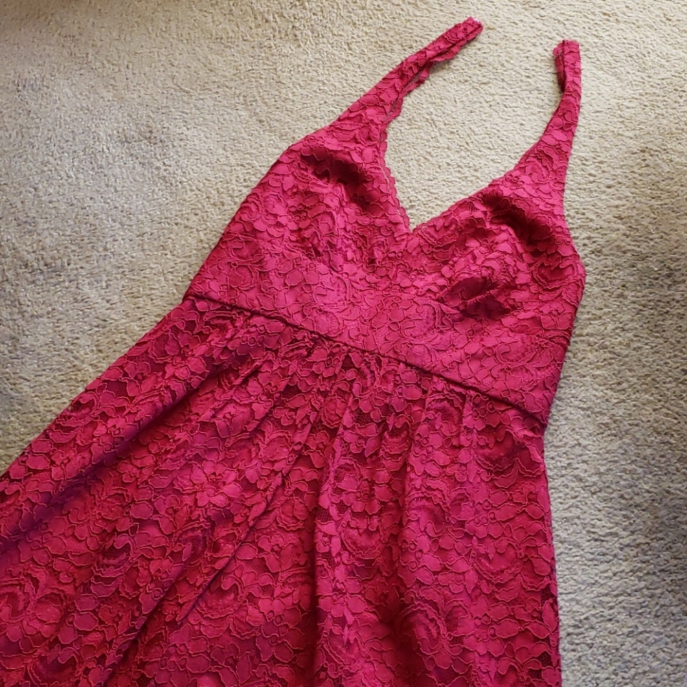 Davids Bridal red lace halter dress. Size 14